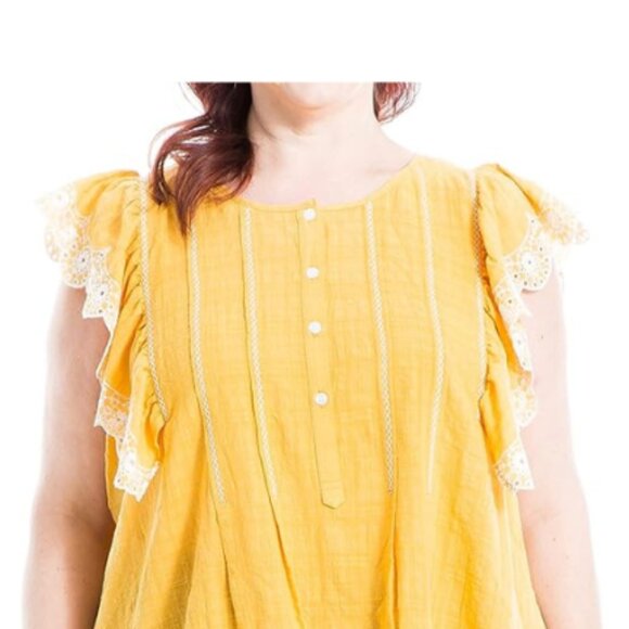 Max Studio NWT Yellow DANDY DOLLY Embroidered Stitch Flutter Sleeve Top, Size 2X - Picture 2 of 5